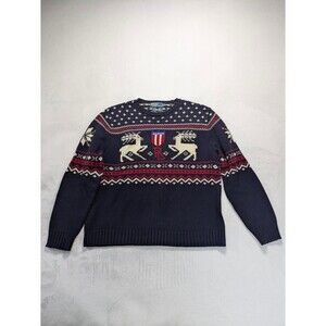 Polo Ralph Lauren Vintage Reindeer Shield Fair Isle Sweater XL Angora Cashmere